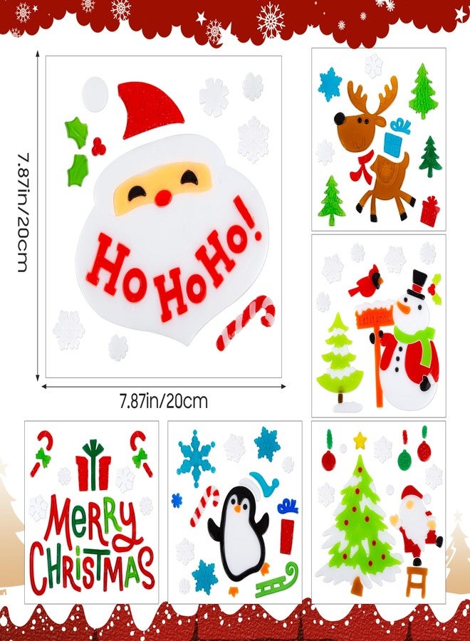 HOHUCRAB 6 Sheets Christmas Window Clings Gel, Santa Claus Snowman Snowflake Cardinals Penguin Christmas Gel Window Clings Decorations, Merry Xmas Wall Decor Stickers, School Home Xmas Party Decorations - Image 2